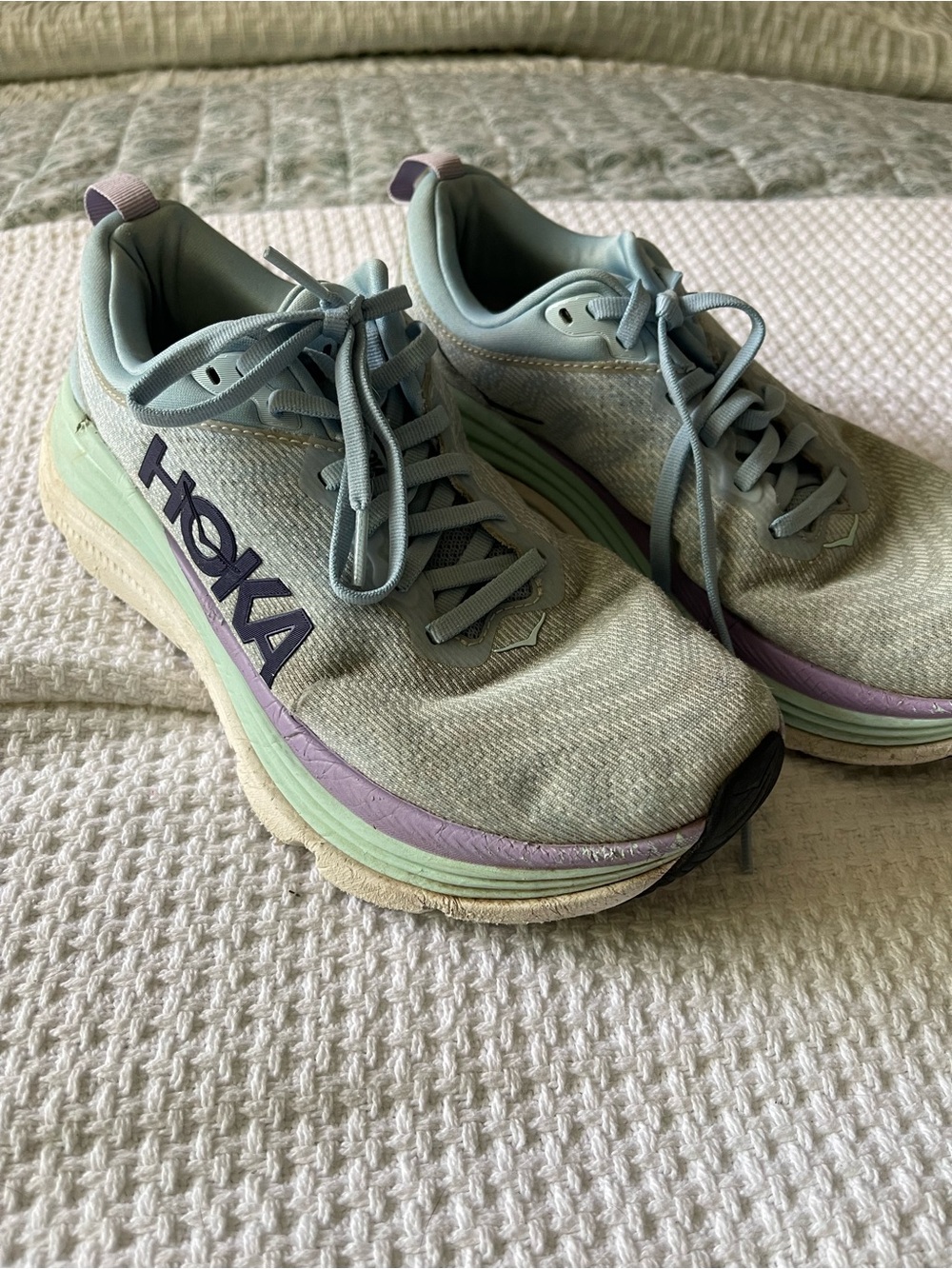 Hoka Women's Running Shoes in Light Mint with Purple Accents